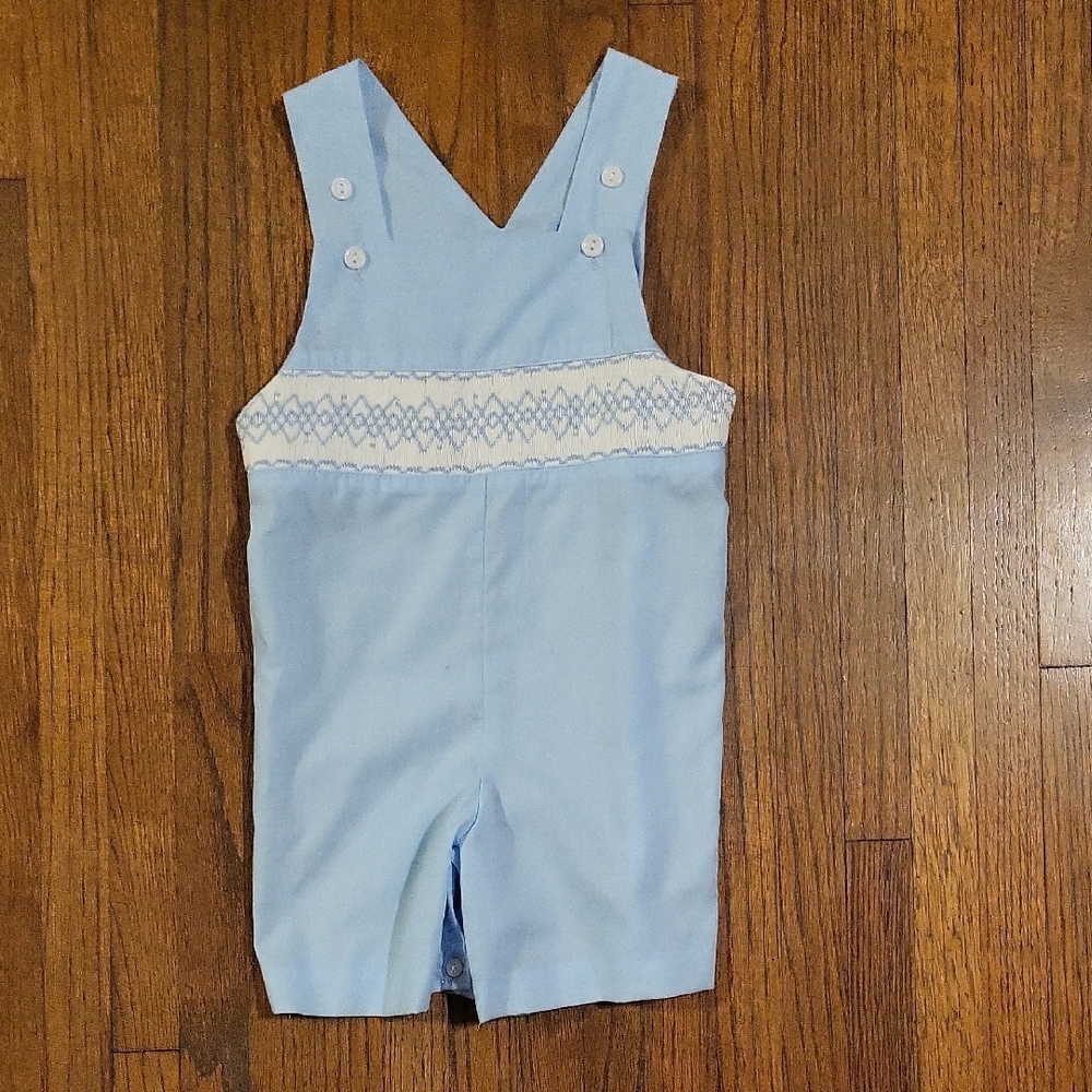 Smocked Giraffe Blue Boutique  Overall Shorts with Smocked Detail